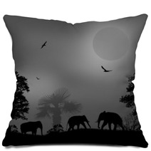 Wild Elephants At Sunset Pillows 67890917