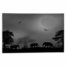 Wild Elephants At Sunset Rugs 67890917