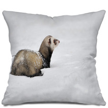 Wild Ferret In Snow Pillows 94504614