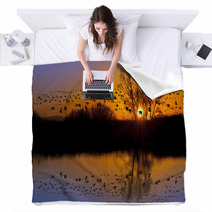 Wild Geese On An Orange Sunset Blankets 62950791