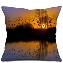 Wild Geese On An Orange Sunset Pillows 62950791