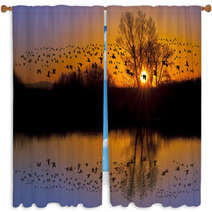 Wild Geese On An Orange Sunset Window Curtains 62950791