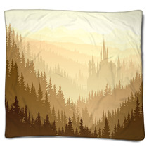 Wild Misty Wood With Castle. Blankets 57528918