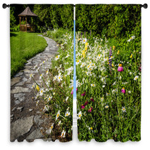 Wildflower Garden And Path To Gazebo Window Curtains 56400615