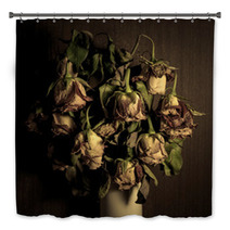 Wilted Roses Over Dark Wallpaper Bath Decor 190458052