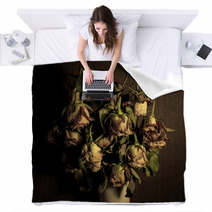 Wilted Roses Over Dark Wallpaper Blankets 190458052