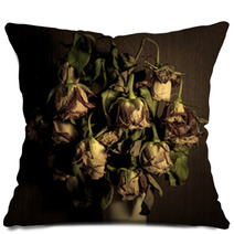 Wilted Roses Over Dark Wallpaper Pillows 190458052