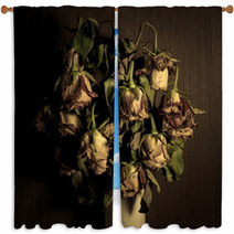 Wilted Roses Over Dark Wallpaper Window Curtains 190458052
