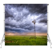 Windmill On A Farm In An Open Field Under A Dramatic Sky Backdrops 205765028