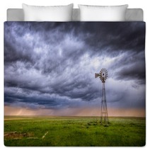 Windmill On A Farm In An Open Field Under A Dramatic Sky Bedding 205765028