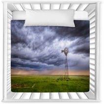 Windmill On A Farm In An Open Field Under A Dramatic Sky Nursery Decor 205765028