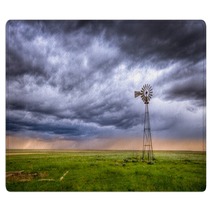 Windmill On A Farm In An Open Field Under A Dramatic Sky Rugs 205765028