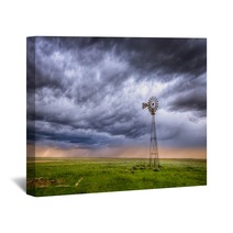 Windmill On A Farm In An Open Field Under A Dramatic Sky Wall Art 205765028
