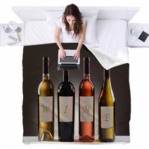 Wine Bottles With Labels Spelling Out Wine Blankets 101216983