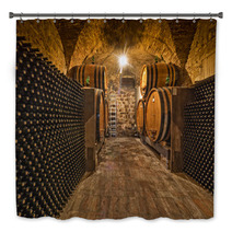 Wine Cellar With Bottles And Oak Barrels Bath Decor 57865730