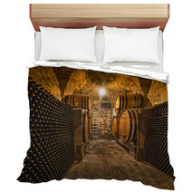 Wine Cellar With Bottles And Oak Barrels Bedding 57865730
