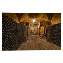 Wine Cellar With Bottles And Oak Barrels Rugs 57865730