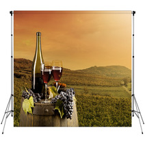 Wine With Vineyard On Background Backdrops 57521699