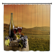 Wine With Vineyard On Background Bath Decor 57521699