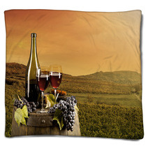 Wine With Vineyard On Background Blankets 57521699