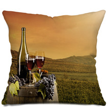 Wine With Vineyard On Background Pillows 57521699