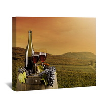 Wine With Vineyard On Background Wall Art 57521699