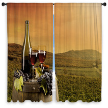 Wine With Vineyard On Background Window Curtains 57521699