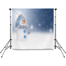 Winter Background With A Snowman, Snow And Snowflakes Backdrops 47561226