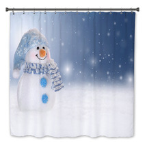 Winter Background With A Snowman, Snow And Snowflakes Bath Decor 47561226