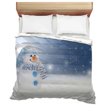 Winter Background With A Snowman, Snow And Snowflakes Bedding 47561226