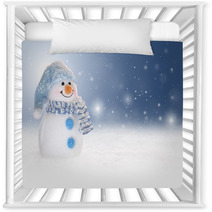 Winter Background With A Snowman, Snow And Snowflakes Nursery Decor 47561226