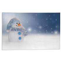 Winter Background With A Snowman, Snow And Snowflakes Rugs 47561226