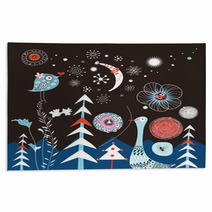 Winter Background With Trees And Birds Rugs 46168970