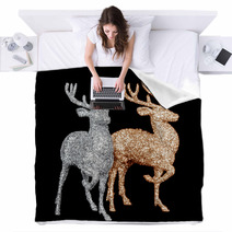 Winter Christmas Card With Deer (elk)  Blankets 59417976