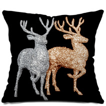 Winter Christmas Card With Deer (elk)  Pillows 59417976