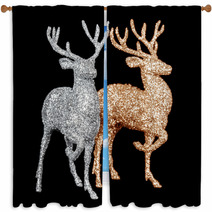 Winter Christmas Card With Deer (elk)  Window Curtains 59417976