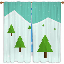 Winter Christmas Forest Trees Window Curtains 72559503