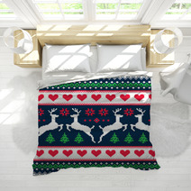 Winter Christmas Seamless Pixelated Pattern With Deer Bedding 69124440
