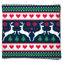 Winter Christmas Seamless Pixelated Pattern With Deer Blankets 69124440