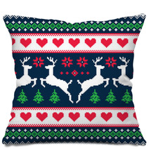 Winter Christmas Seamless Pixelated Pattern With Deer Pillows 69124440