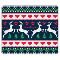 Winter Christmas Seamless Pixelated Pattern With Deer Rugs 69124440