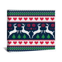 Winter Christmas Seamless Pixelated Pattern With Deer Wall Art 69124440