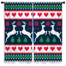Winter Christmas Seamless Pixelated Pattern With Deer Window Curtains 69124440