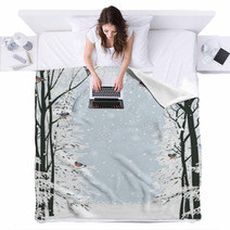 Winter Frame Composition With Trees On Sides Blankets 58608600