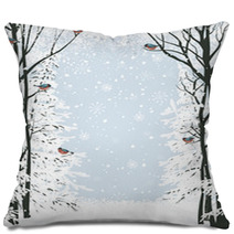 Winter Frame Composition With Trees On Sides Pillows 58608600