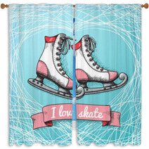 Winter Ice Sports Cartoon White Ice Skating Shoes Window Curtains 59831399