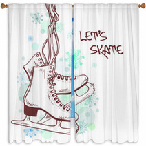 Winter Illustration With Skates Window Curtains 58212487