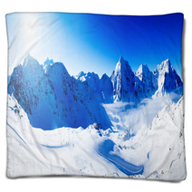 Winter Mountains, Panorama Of The Italian Alps Blankets 58782046