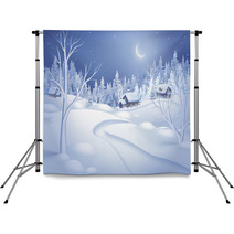 Winter Night Landscape Illustration, Midnight Is Small Village Backdrops 72112171