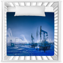 Winter Night Panoramic Oil Pumpjack. Nursery Decor 50350550